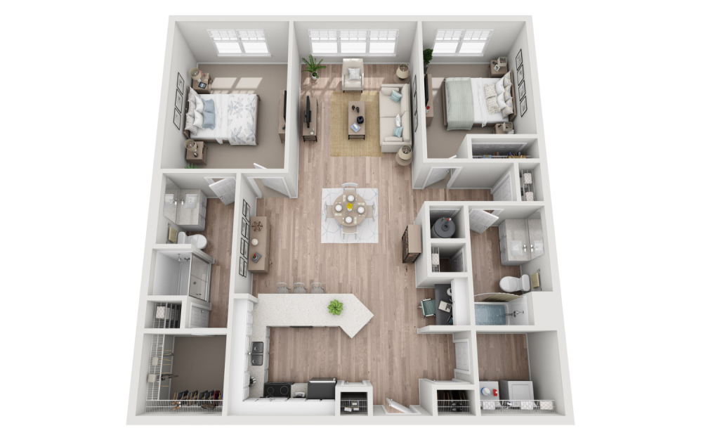 Gardenia - 2 bedroom floorplan layout with 2 bathrooms and 1230 square feet