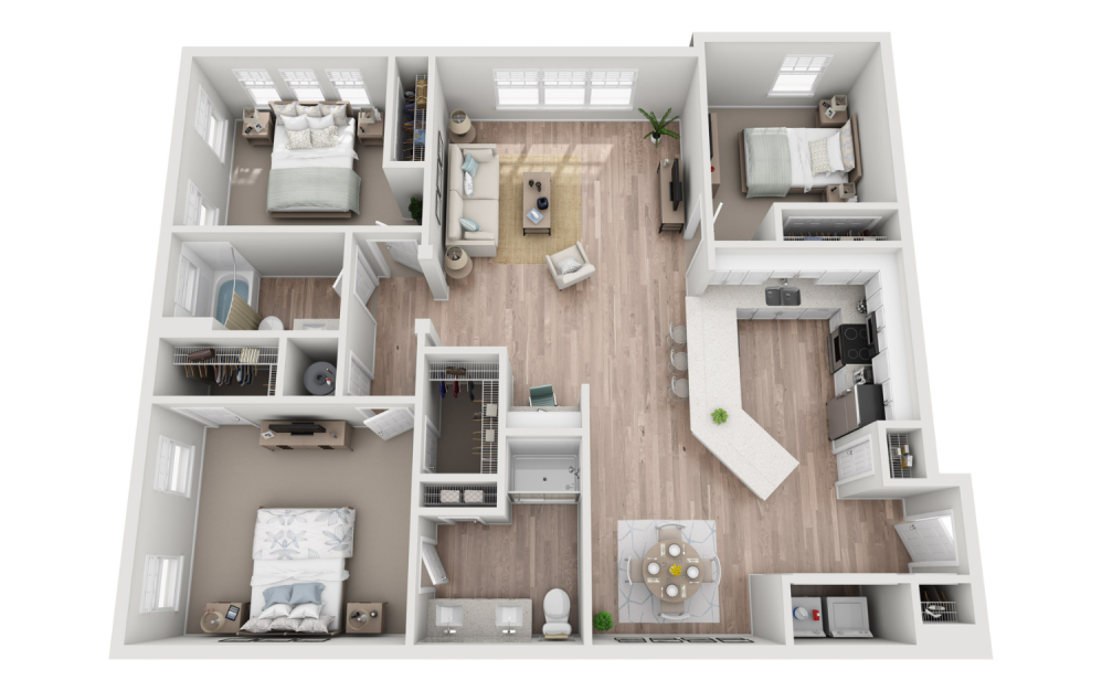 Magnolia - 3 bedroom floorplan layout with 2 bathrooms and 1358 square feet