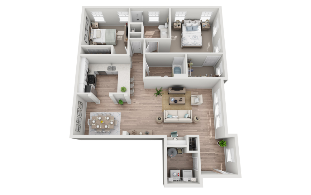 Oleander - 2 bedroom floorplan layout with 2 bathrooms and 1210 square feet